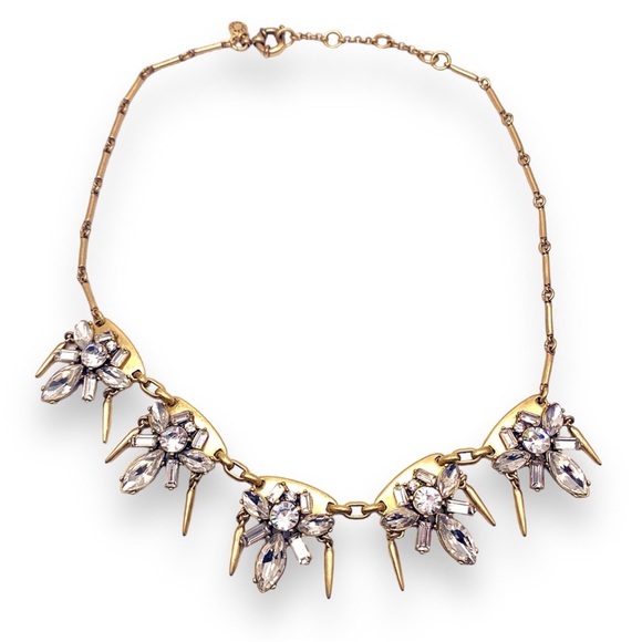 Vintage y2k J.Crew Gold Tone Brass and Rhinestones Statement Necklace - Picture 4 of 6